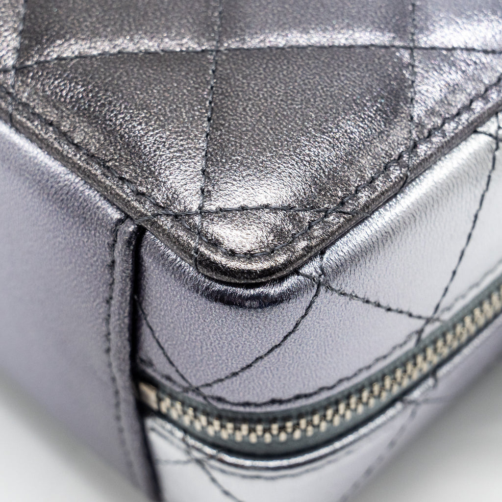 Chanel Mini Quilted Vanity With Giant Chain Lambskin Metallic Grey