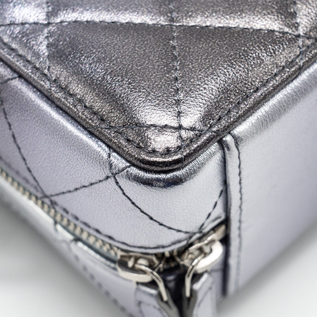 Chanel Mini Quilted Vanity With Giant Chain Lambskin Metallic Grey