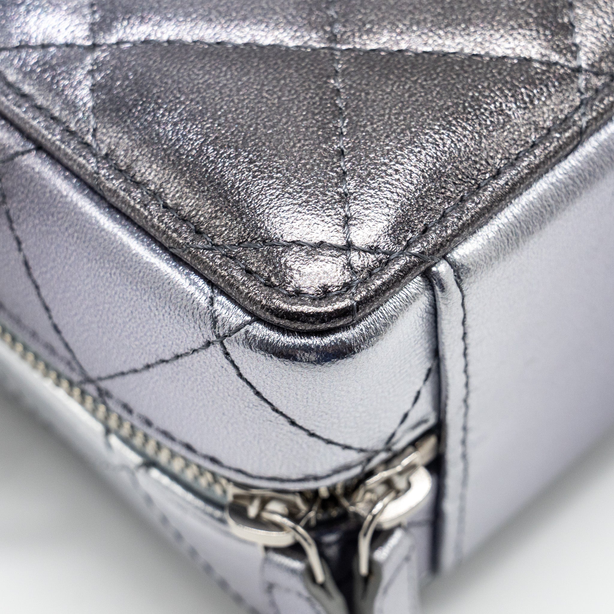 Chanel Mini Quilted Vanity With Giant Chain Lambskin Metallic Grey