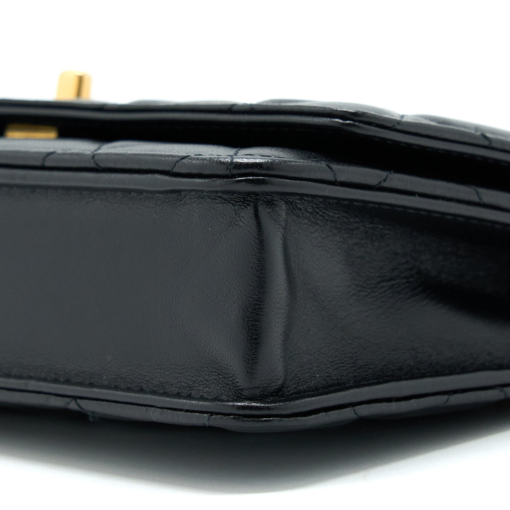 Chanel 21S Wallet On Chain With Pearl/CC logo Round Handle Lambskin Black Brushed