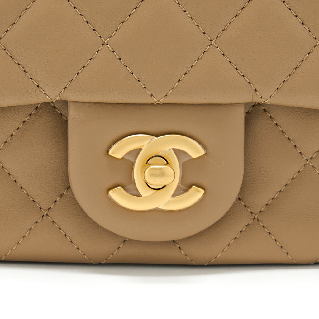 Chanel Pearl Crush Mini Square Flap Bag Lambskin Dark Beige (Microchip)