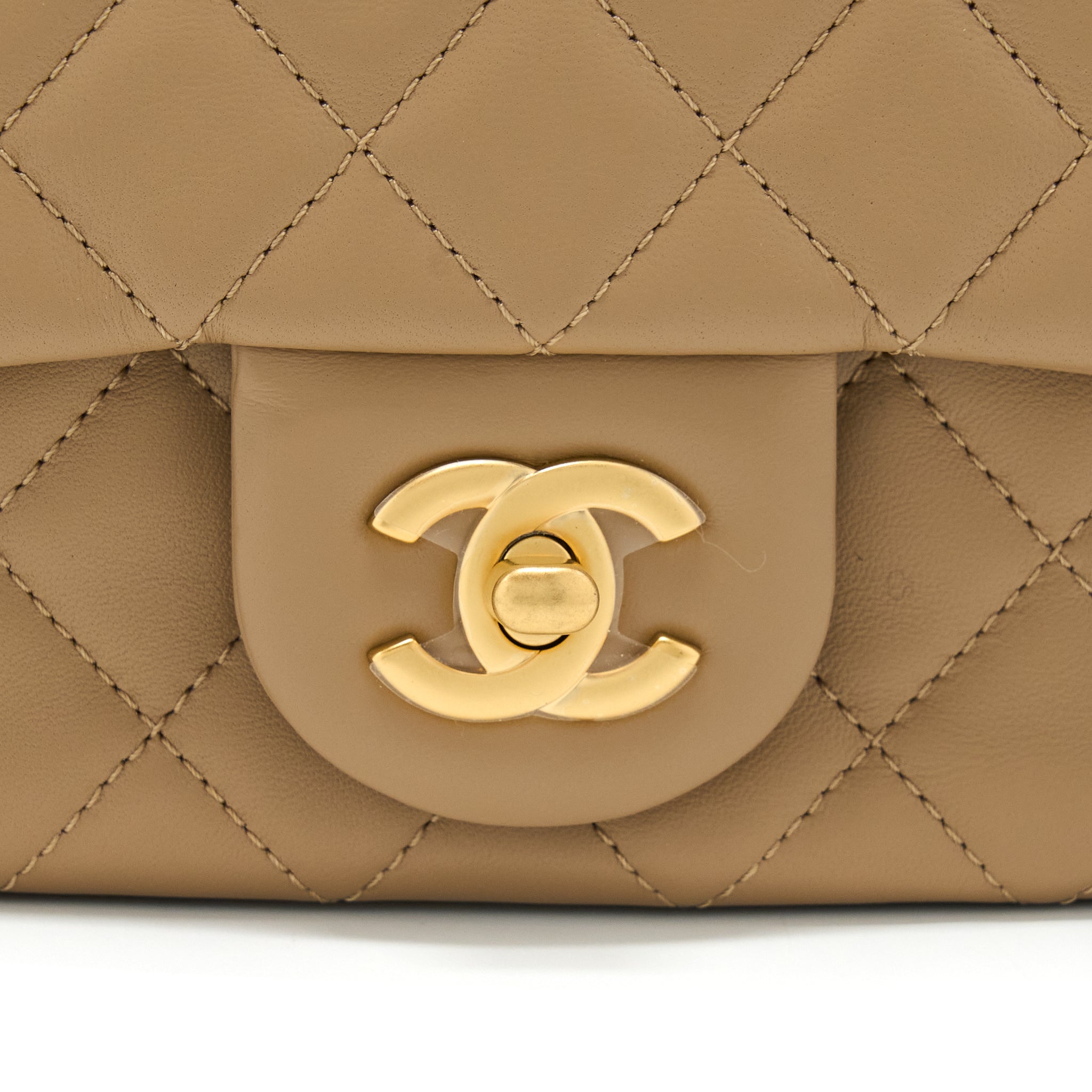 Chanel Pearl Crush Mini Square Flap Bag Lambskin Dark Beige (Microchip)