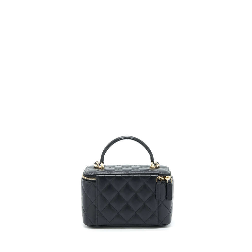 Chanel Top Handle Long Vanity With Chain Lambskin Black