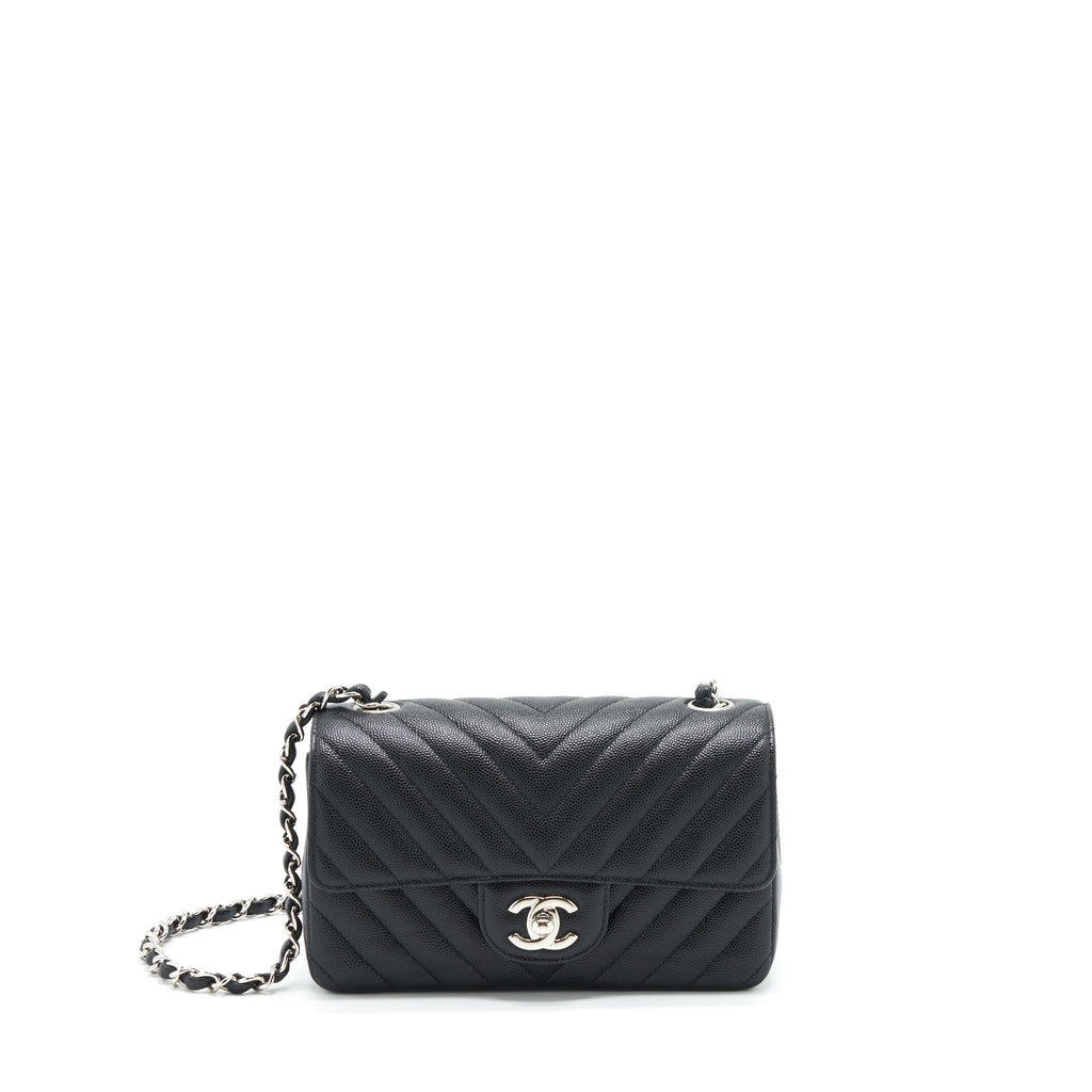 Chanel Chevron Mini Rectangular Flap Bag Caviar Black