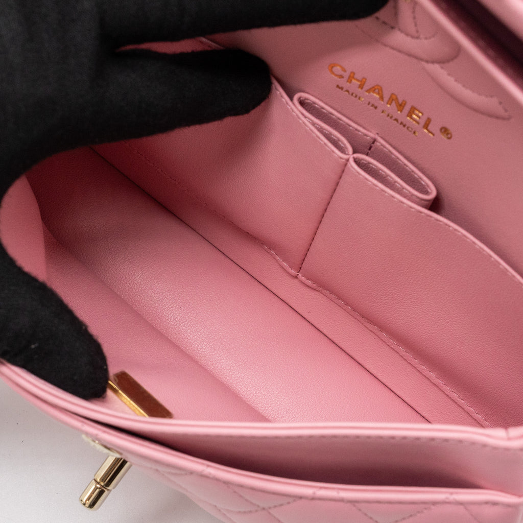 Chanel Small Classic Double Flap Bag Lambskin Pink L(Microchip)