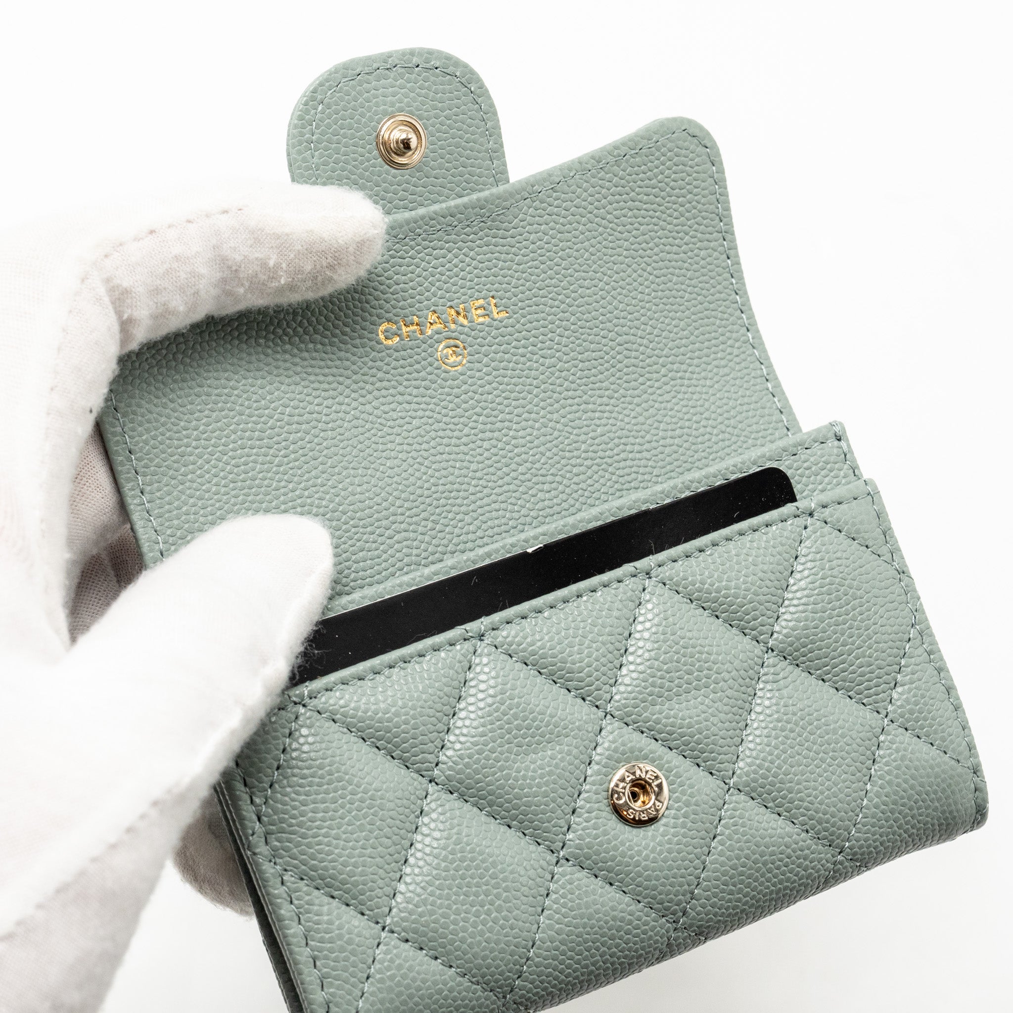Chanel Classic Flap Card Holder Caviar Light Green L(Microchip)