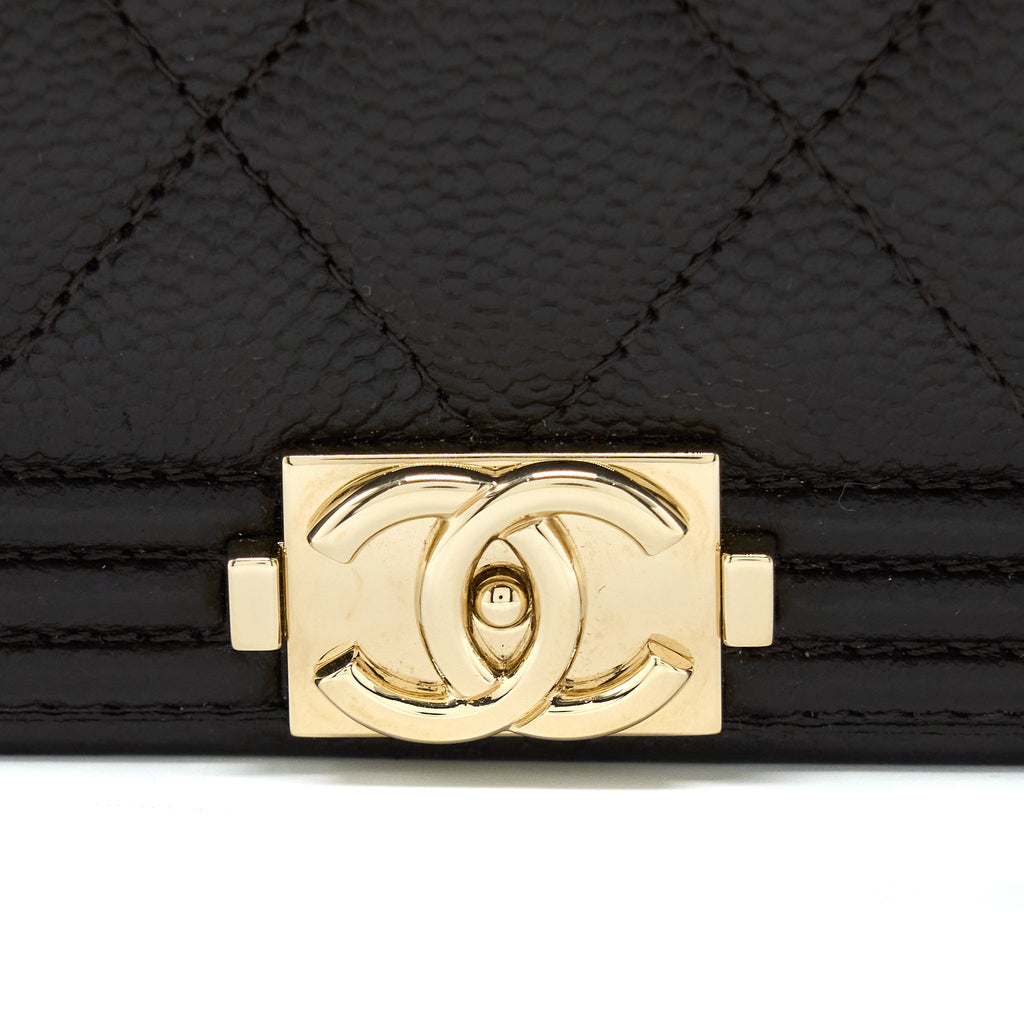 Chanel Boy Wallet On Chain Grained Calfskin Brown L (Microchip)