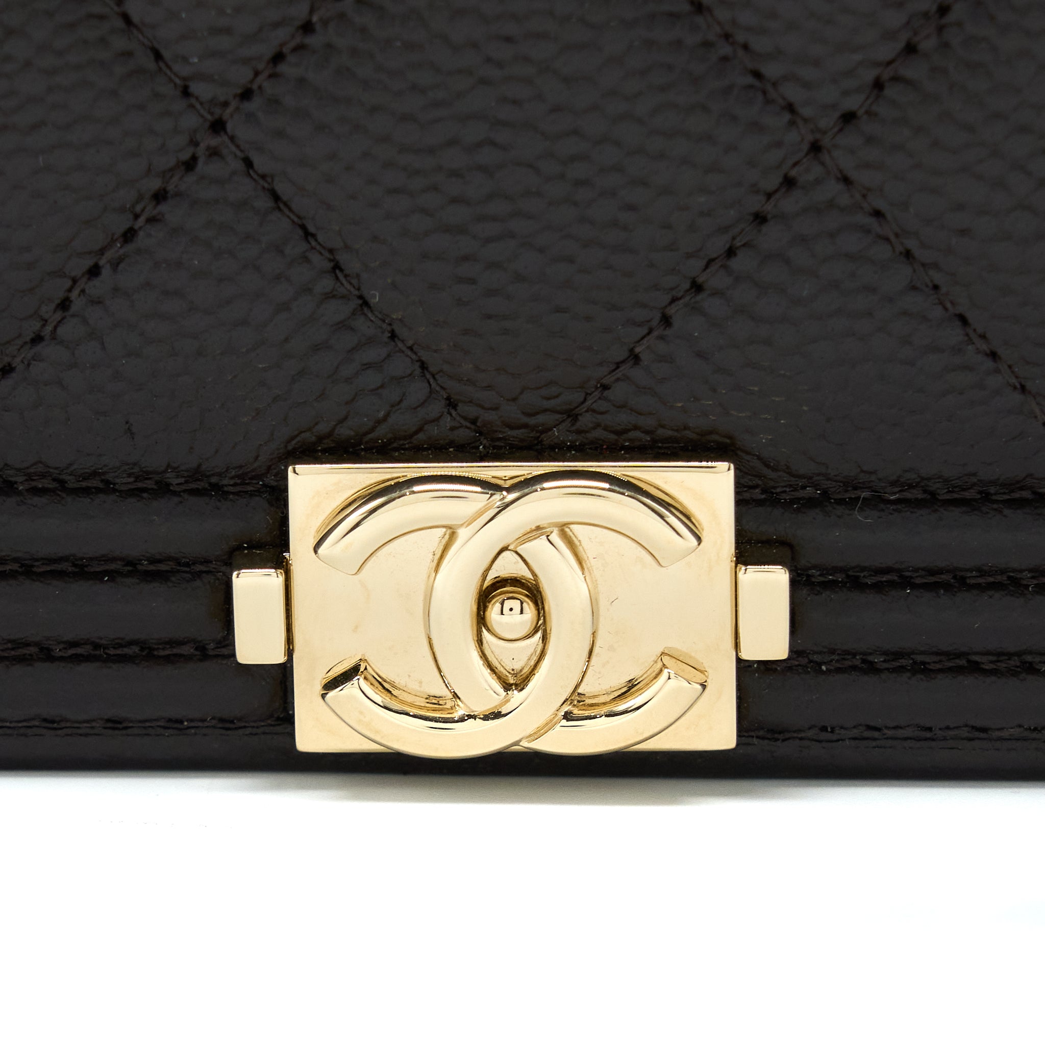 Chanel Boy Wallet On Chain Grained Calfskin Brown L (Microchip)