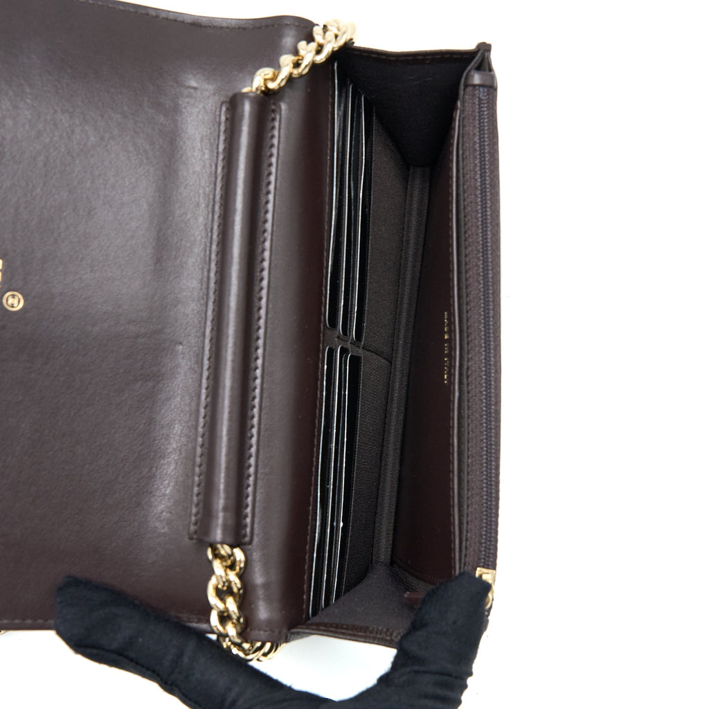 Chanel Boy Wallet On Chain Grained Calfskin Brown L (Microchip)