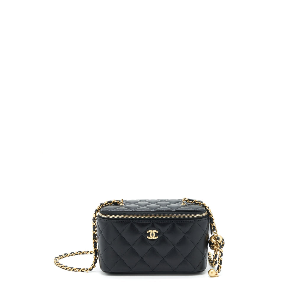 Chanel 22S Pearl Crush Long Vanity With Chain Lambskin Black