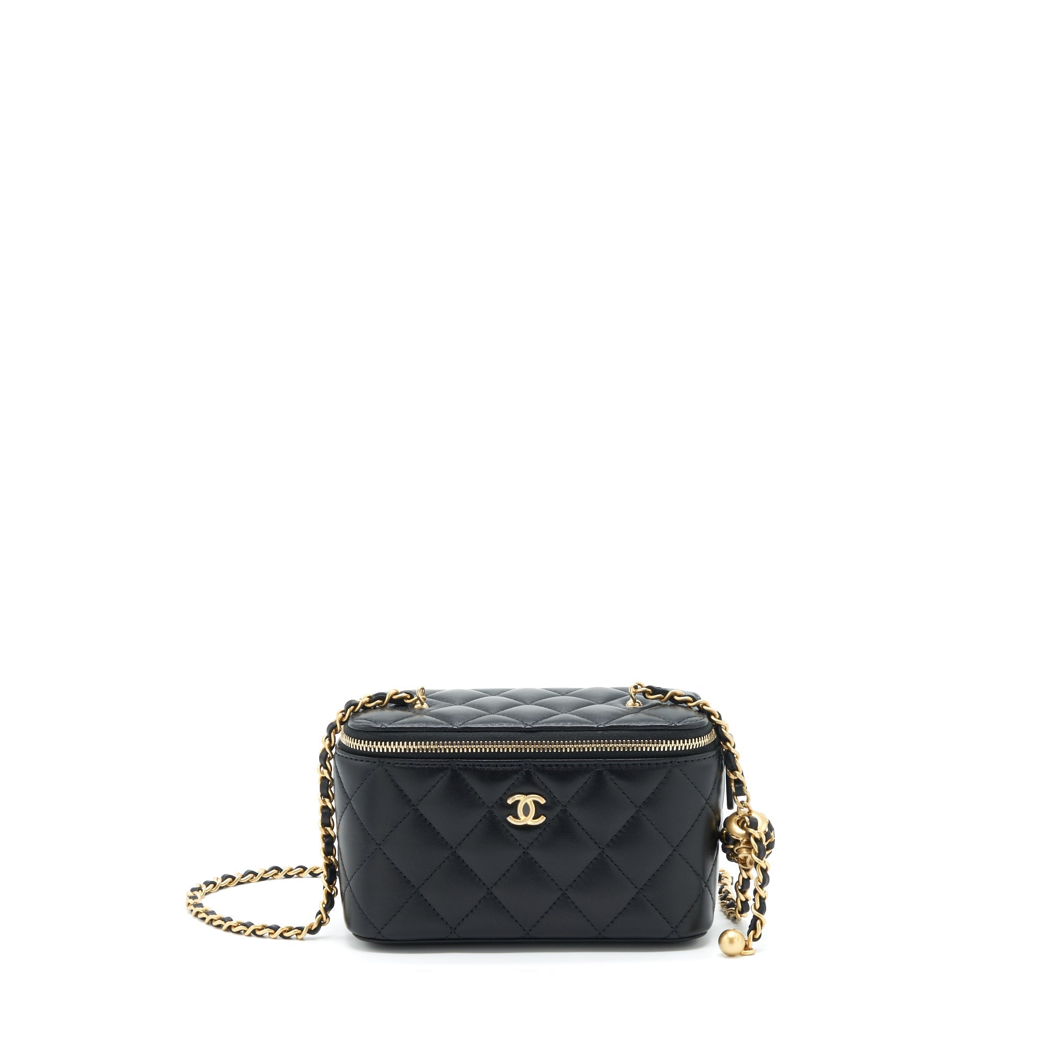 Chanel 22S Pearl Crush Long Vanity With Chain Lambskin Black