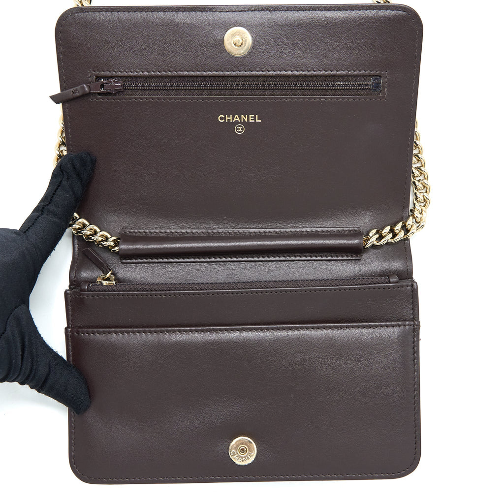 Chanel Boy Wallet On Chain Grained Calfskin Brown L (Microchip)
