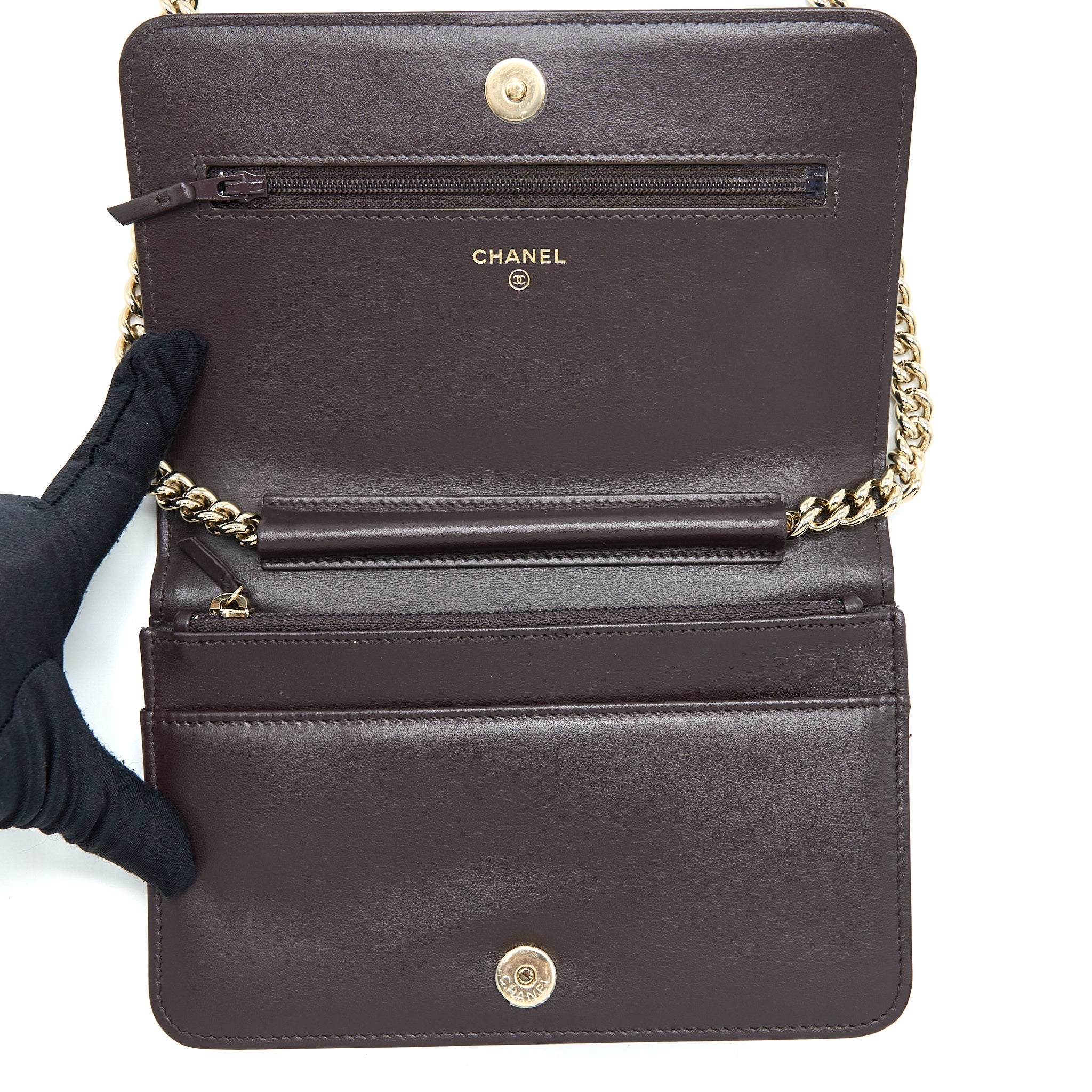 Chanel Boy Wallet On Chain Grained Calfskin Brown L (Microchip)