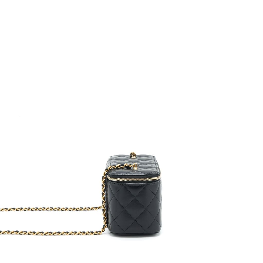 Chanel 22S Pearl Crush Long Vanity With Chain Lambskin Black