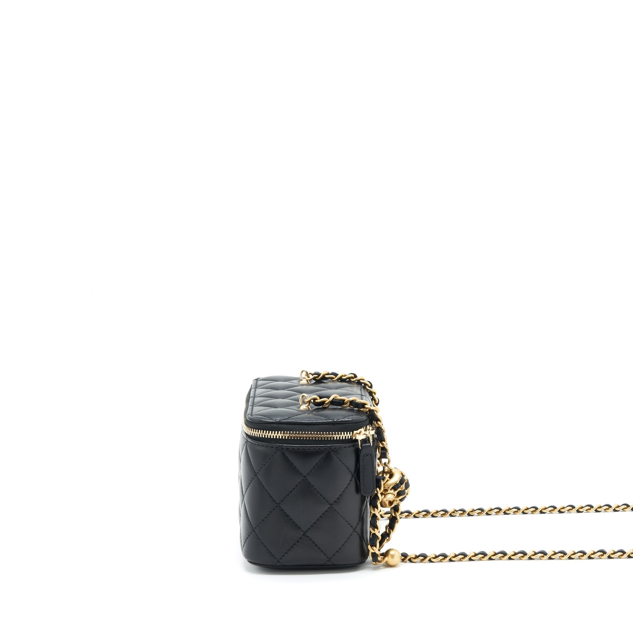 Chanel 22S Pearl Crush Long Vanity With Chain Lambskin Black
