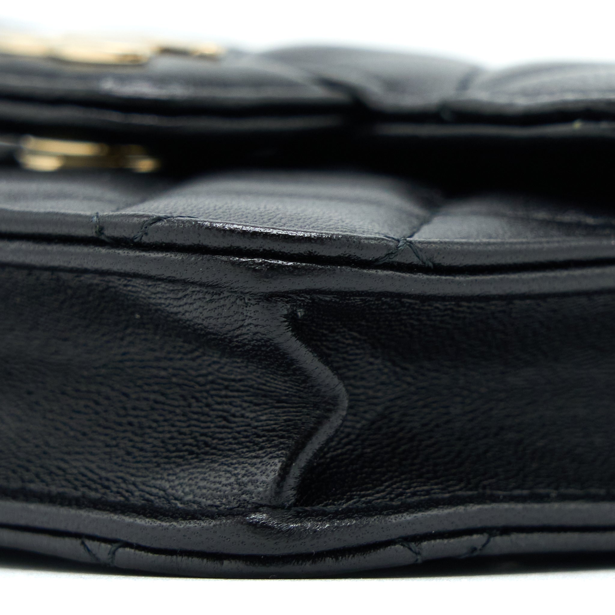 Chanel Mini Top Handle Flap Bag Lambskin Black L