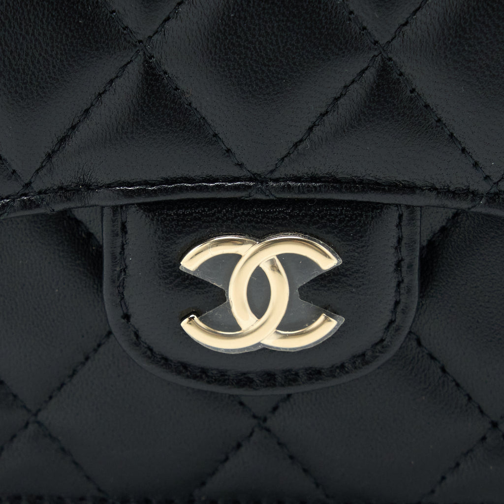 Chanel Mini Top Handle Flap Bag Lambskin Black L