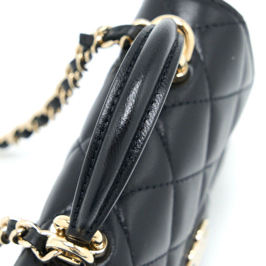 Chanel Mini Top Handle Flap Bag Lambskin Black L