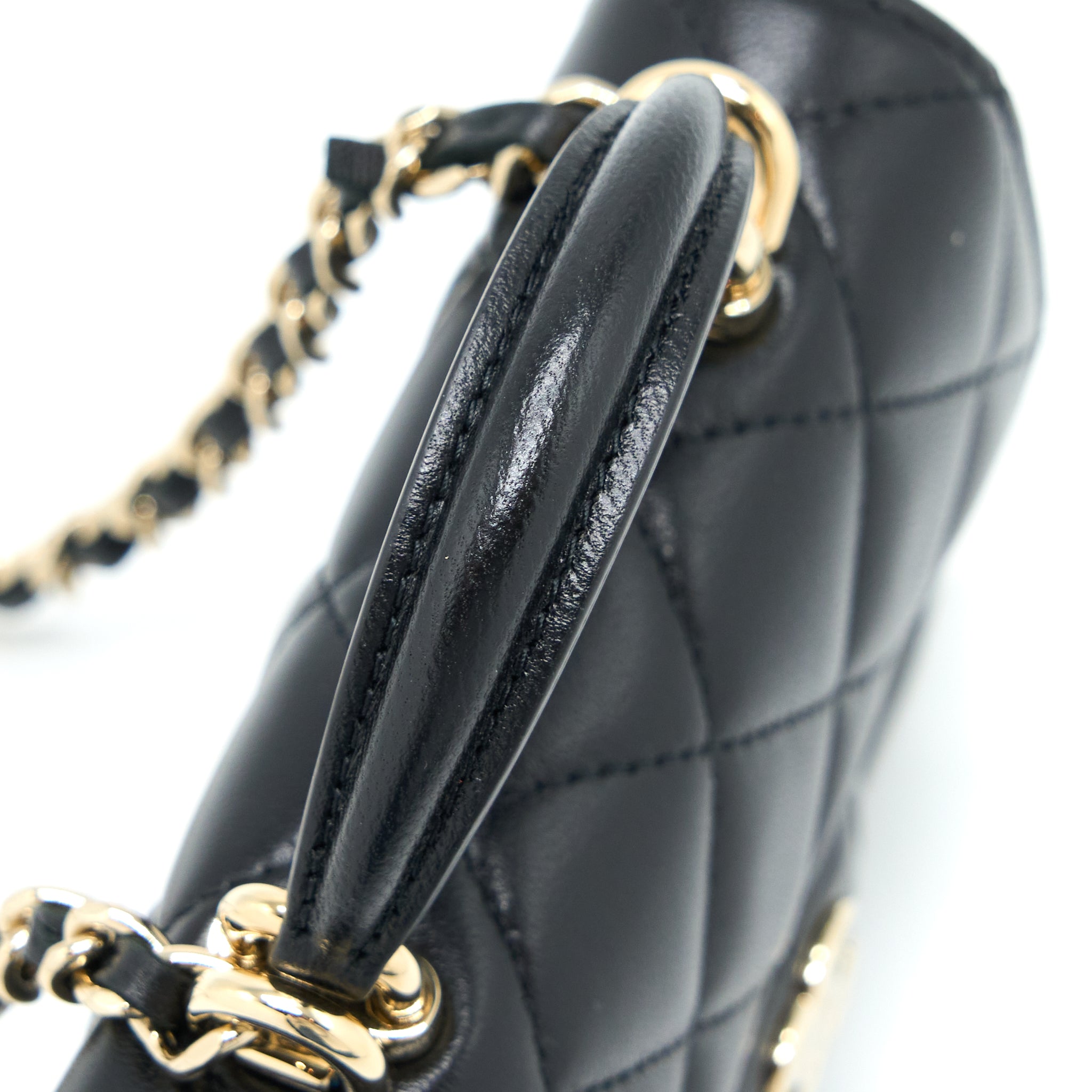 Chanel Mini Top Handle Flap Bag Lambskin Black L