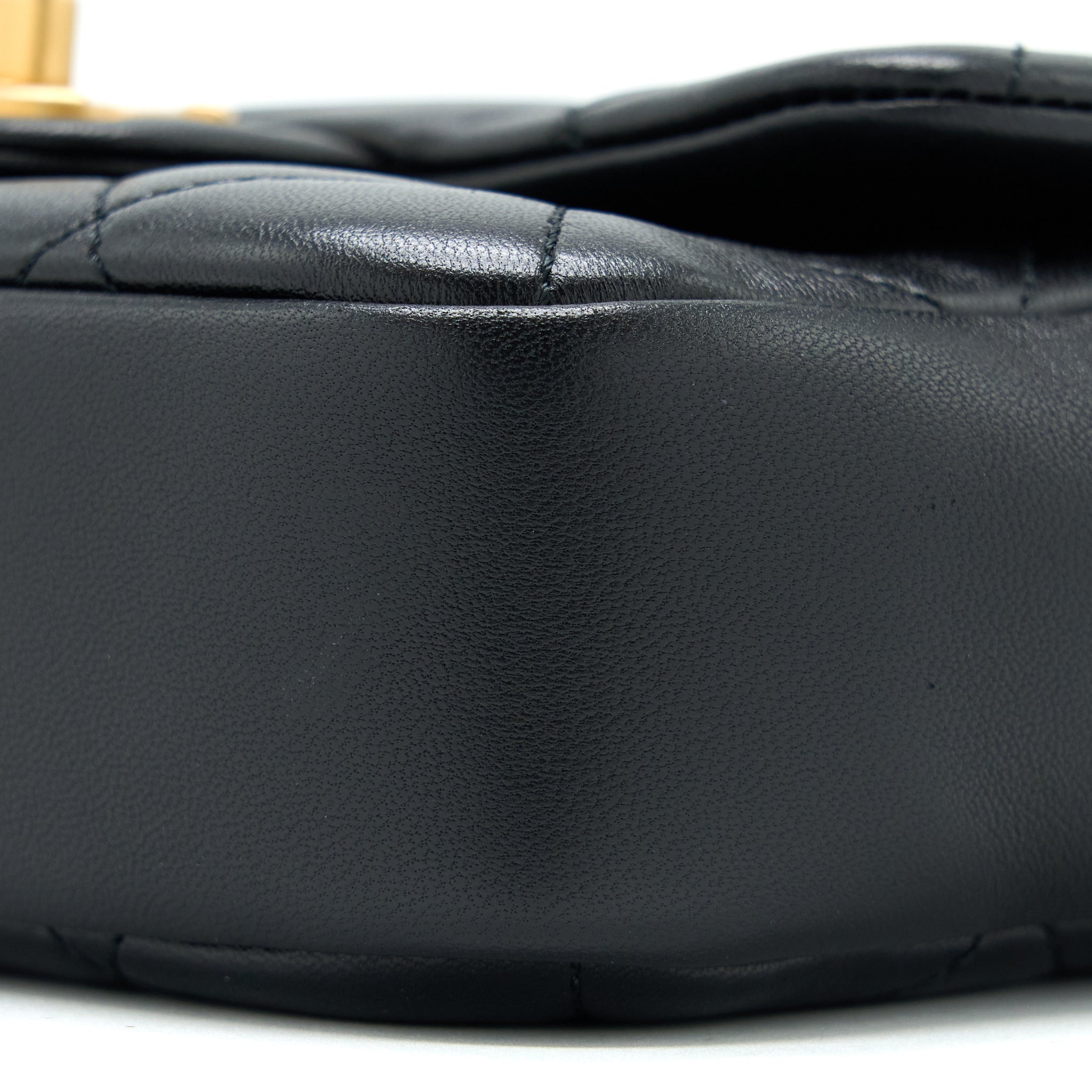 Chanel Circular Handle Quilted Flap Bag Lambskin Black Brushed