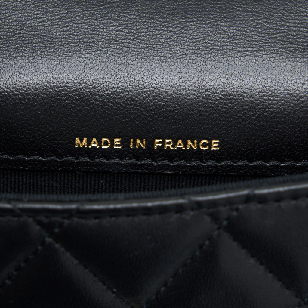 Chanel Mini Top Handle Flap Bag Lambskin Black L
