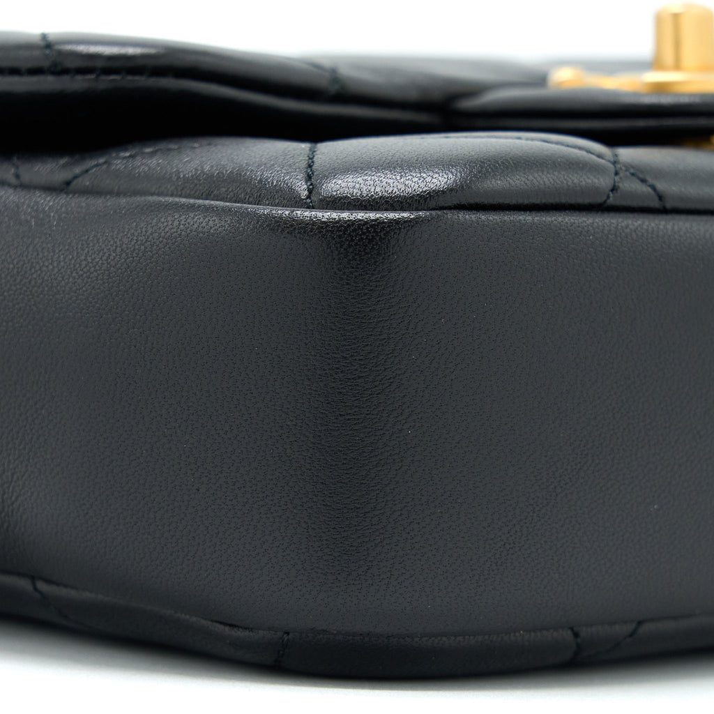 Chanel Circular Handle Quilted Flap Bag Lambskin Black Brushed