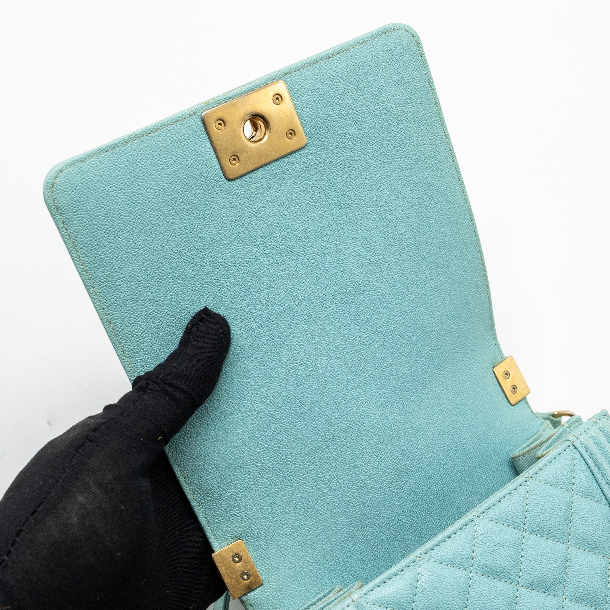 Chanel North South Boy Bag Caviar Light Blue