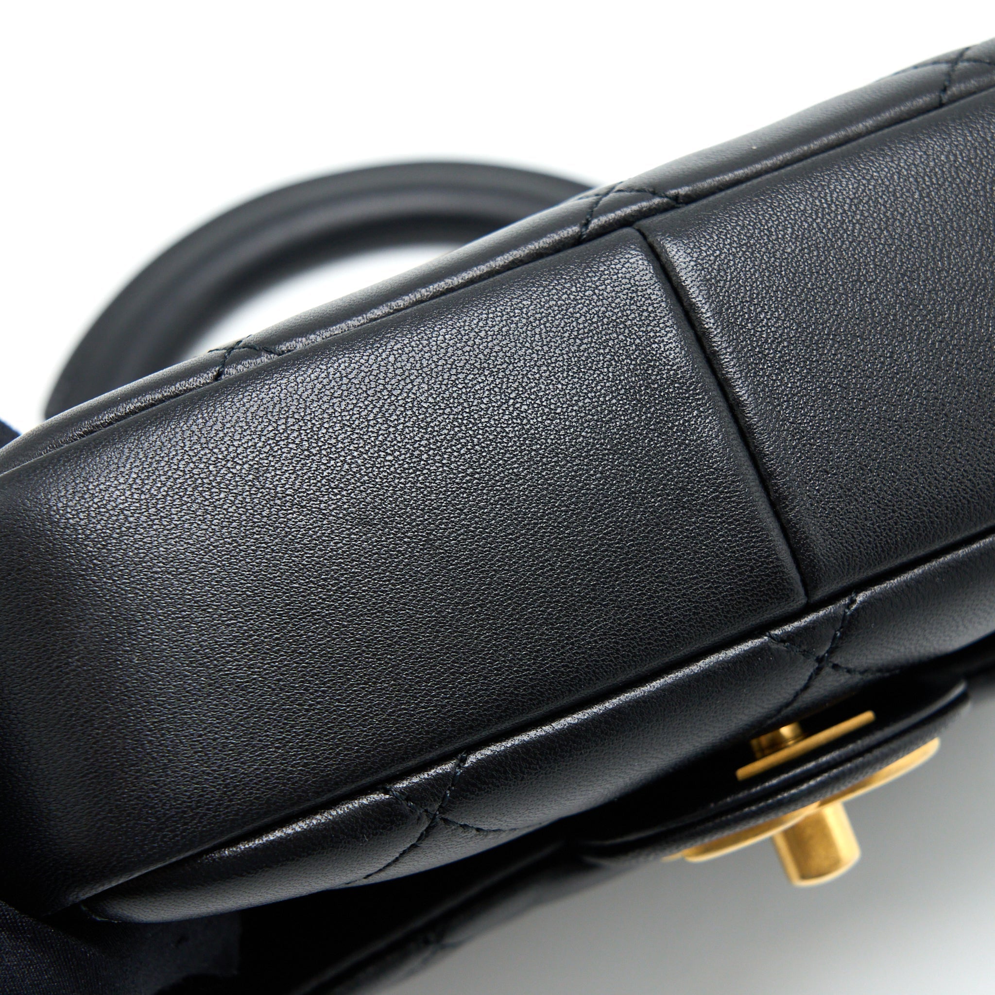 Chanel Circular Handle Quilted Flap Bag Lambskin Black Brushed