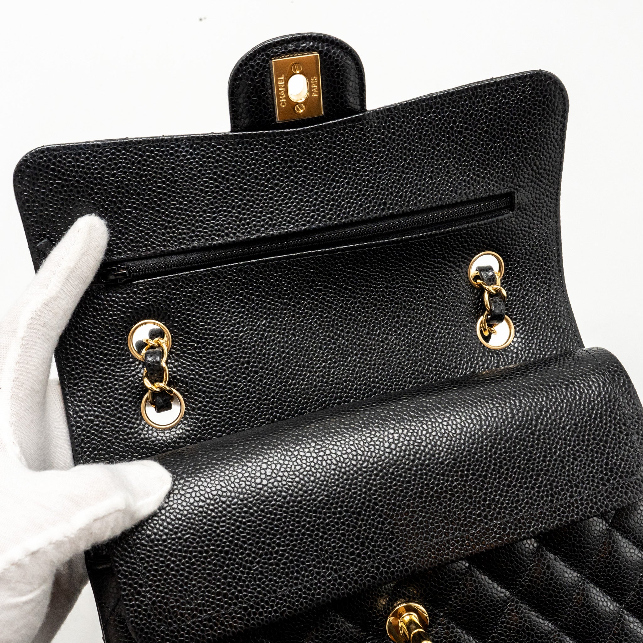 Chanel Small Classic Double Flap Bag Caviar Black  (Microchip)