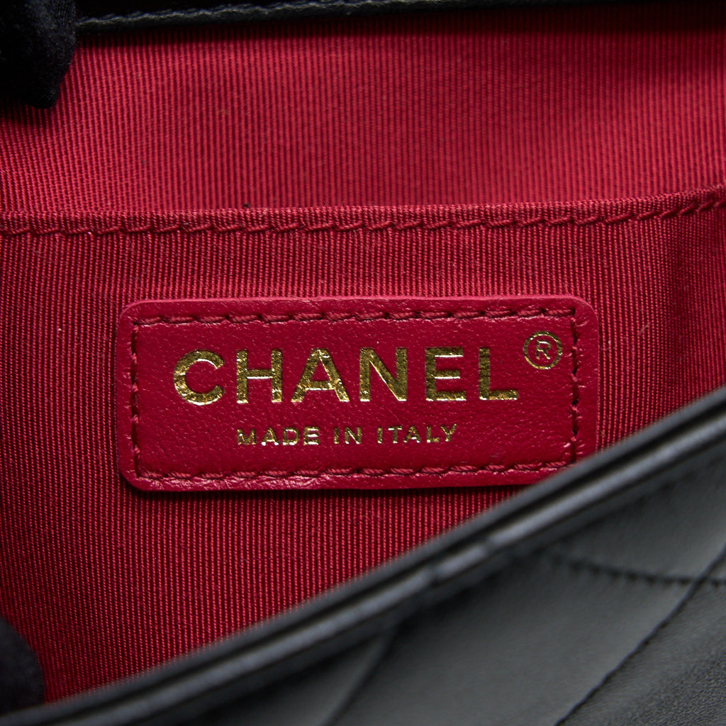 Chanel Circular Handle Quilted Flap Bag Lambskin Black Brushed