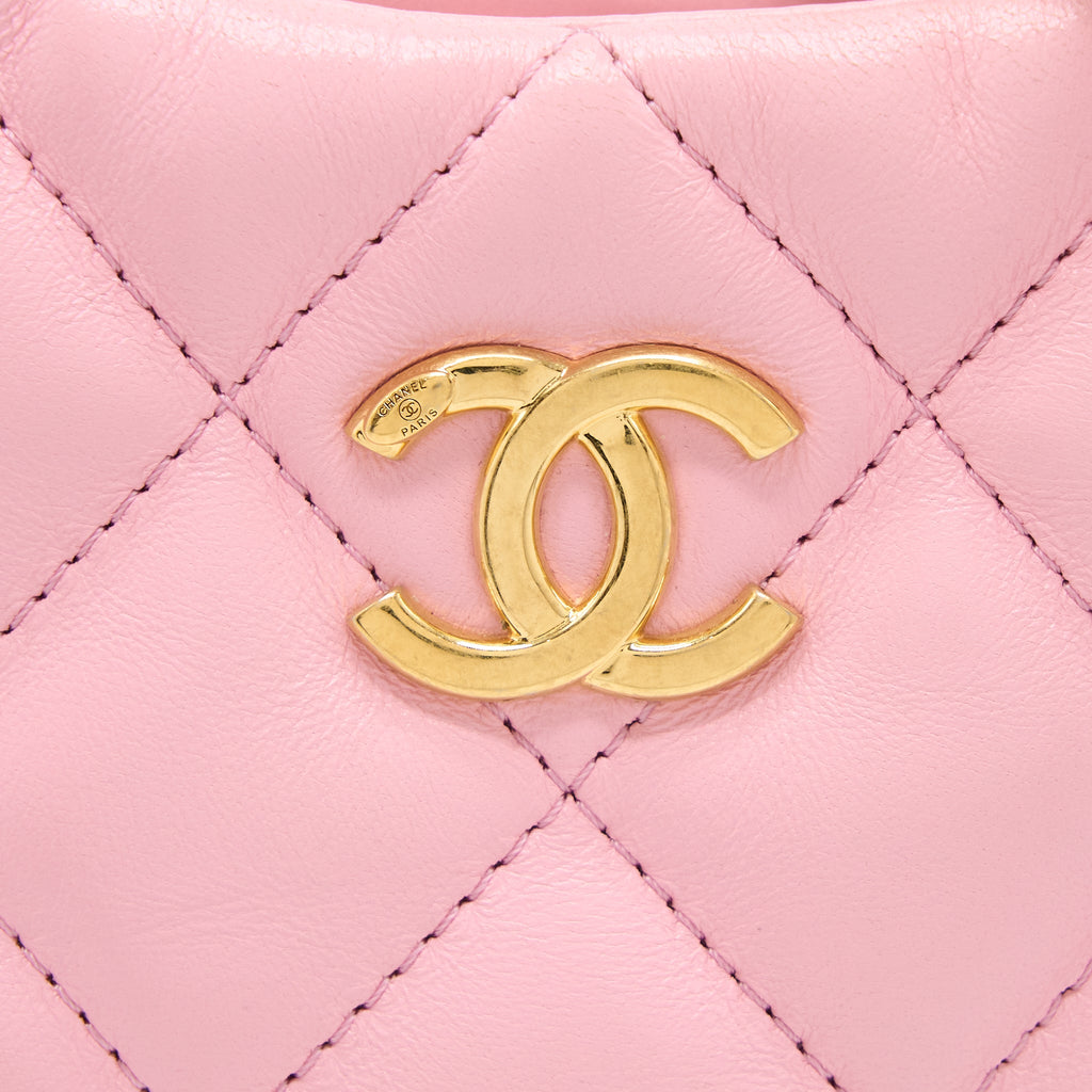 Chanel 22K Hobo Bag Logo Chain Lambskin Pink  (Microchip)