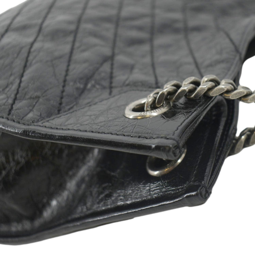 YVES SAINT LAURENT Niki Large Crinkle Leather Shopper Tote Bag Black