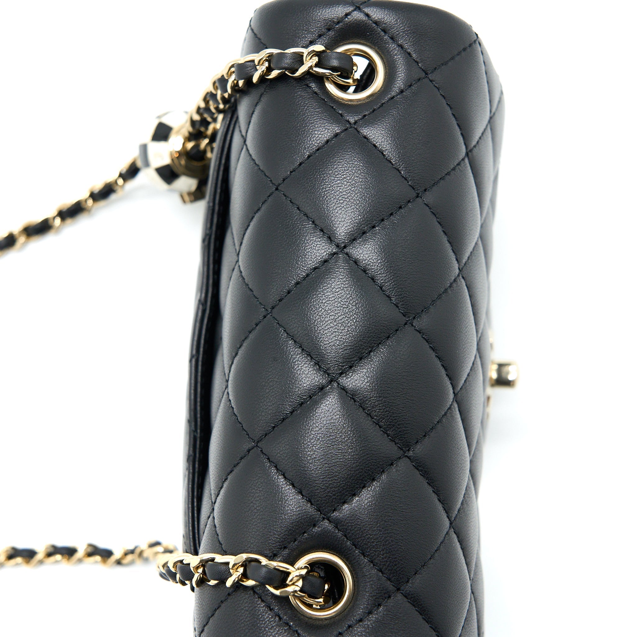 Chanel 23C Pearl Crush Mini Square Flap Bag Lambskin Black L (Microchip)