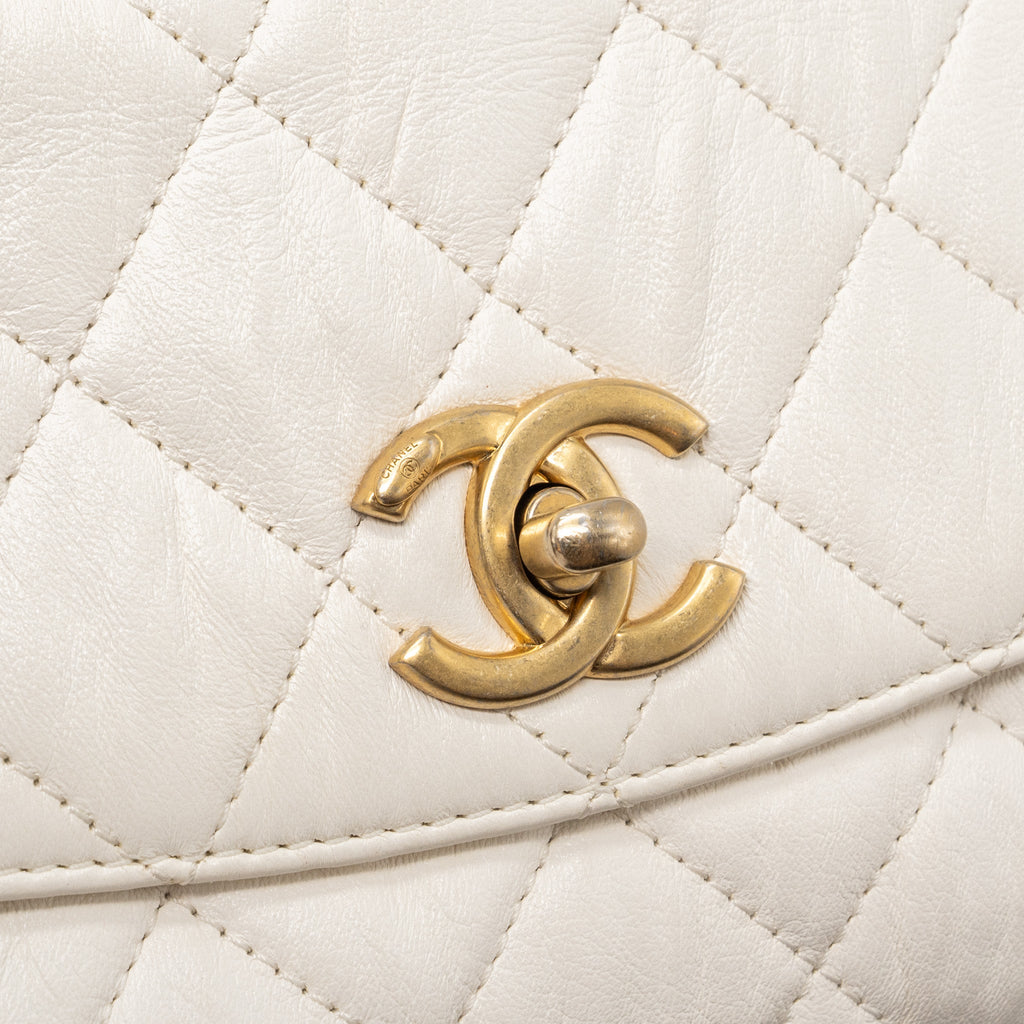 Chanel Top Handle Flap Bag Lambskin White Brush