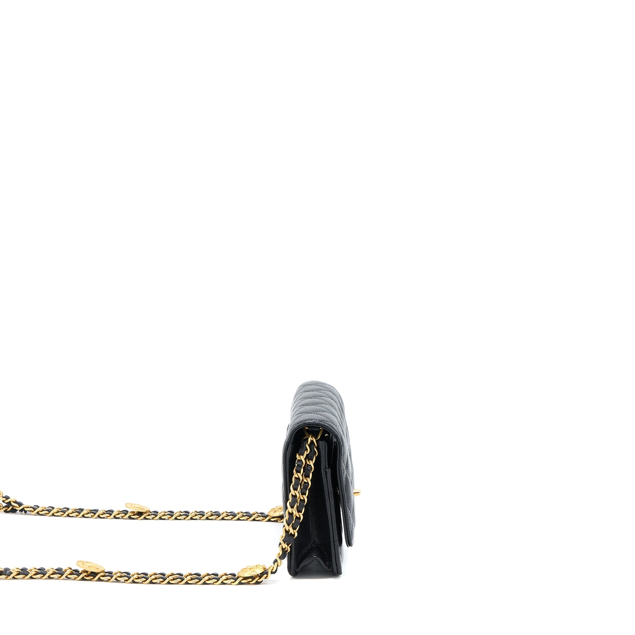 Chanel 22A Wallet On Chain Caviar Black  (Microchip)
