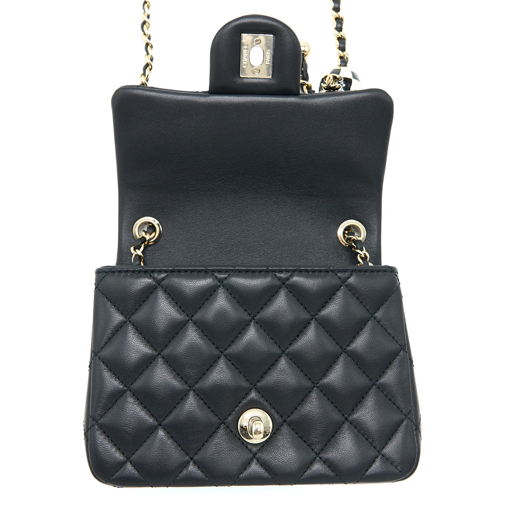 Chanel 23C Pearl Crush Mini Square Flap Bag Lambskin Black L (Microchip)