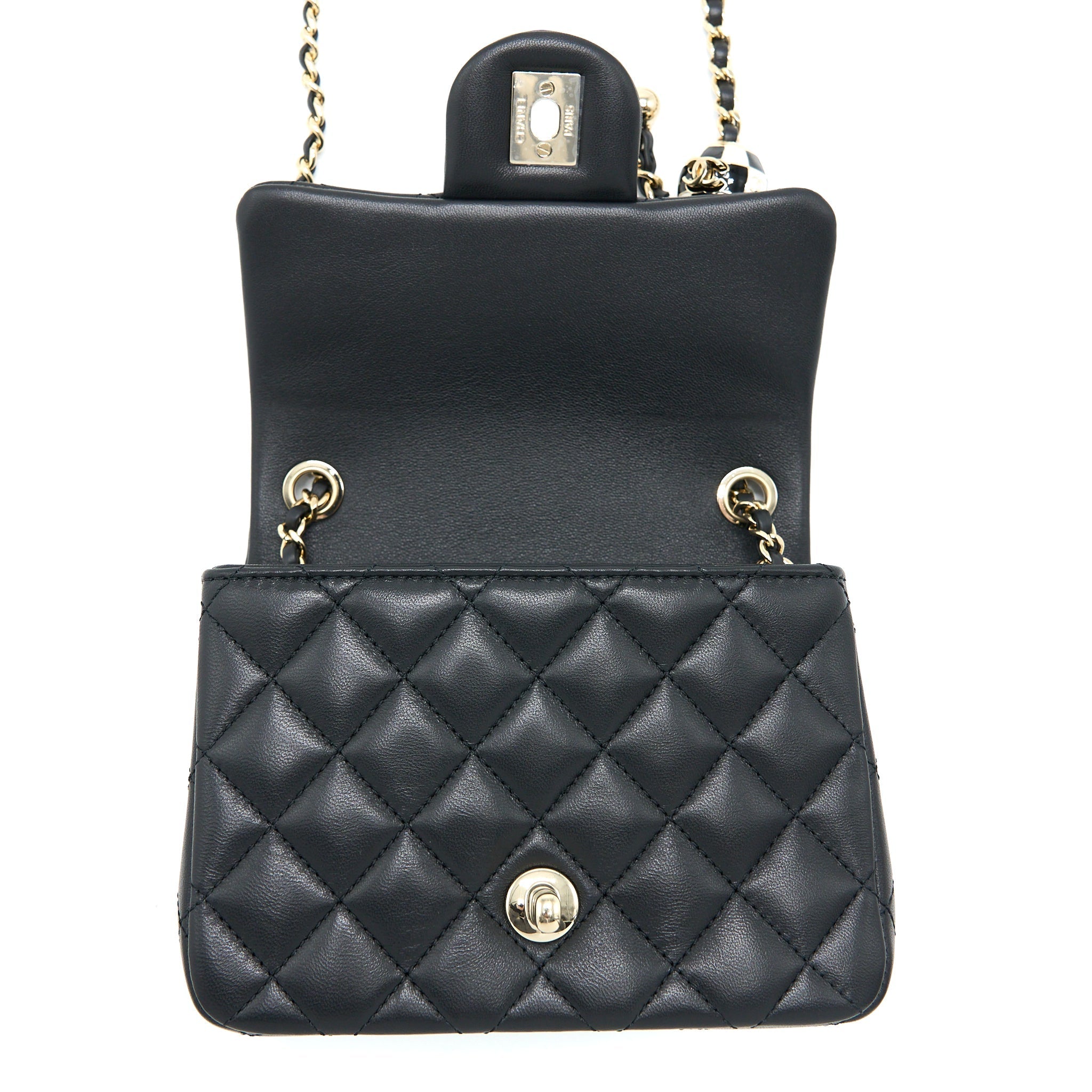 Chanel 23C Pearl Crush Mini Square Flap Bag Lambskin Black L (Microchip)