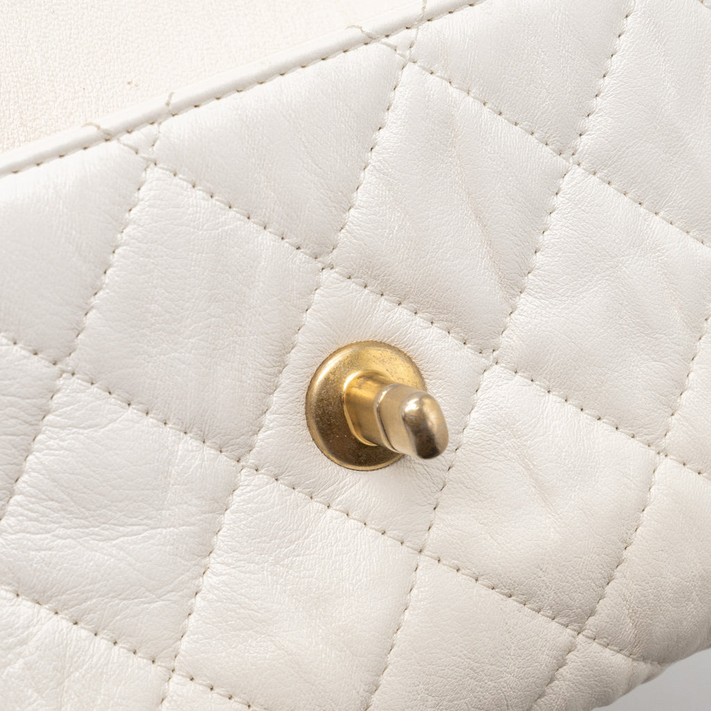 Chanel Top Handle Flap Bag Lambskin White Brush