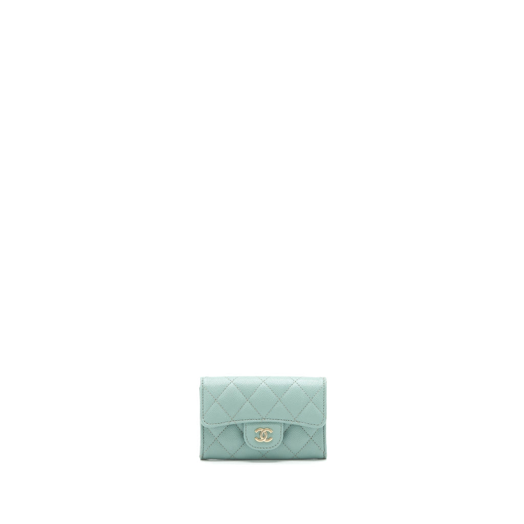 Chanel 22C Flap Card Holder Caviar NG124 Green L