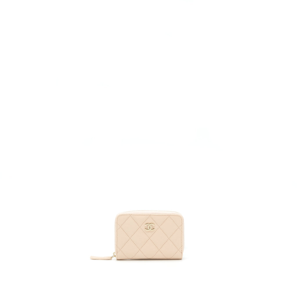 Chanel 22C Zippy Card Holder Caviar Light Beige L