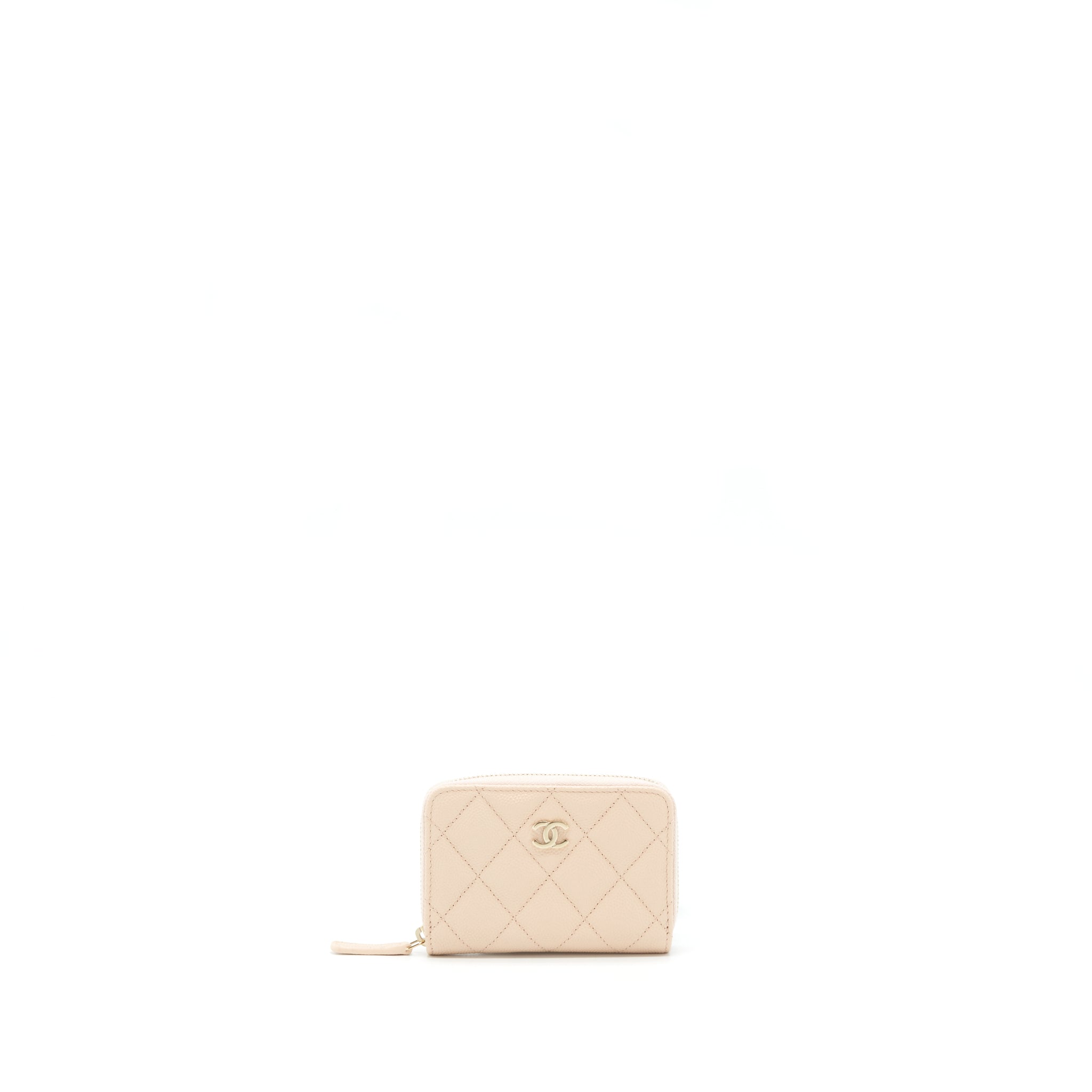 Chanel 22C Zippy Card Holder Caviar Light Beige L