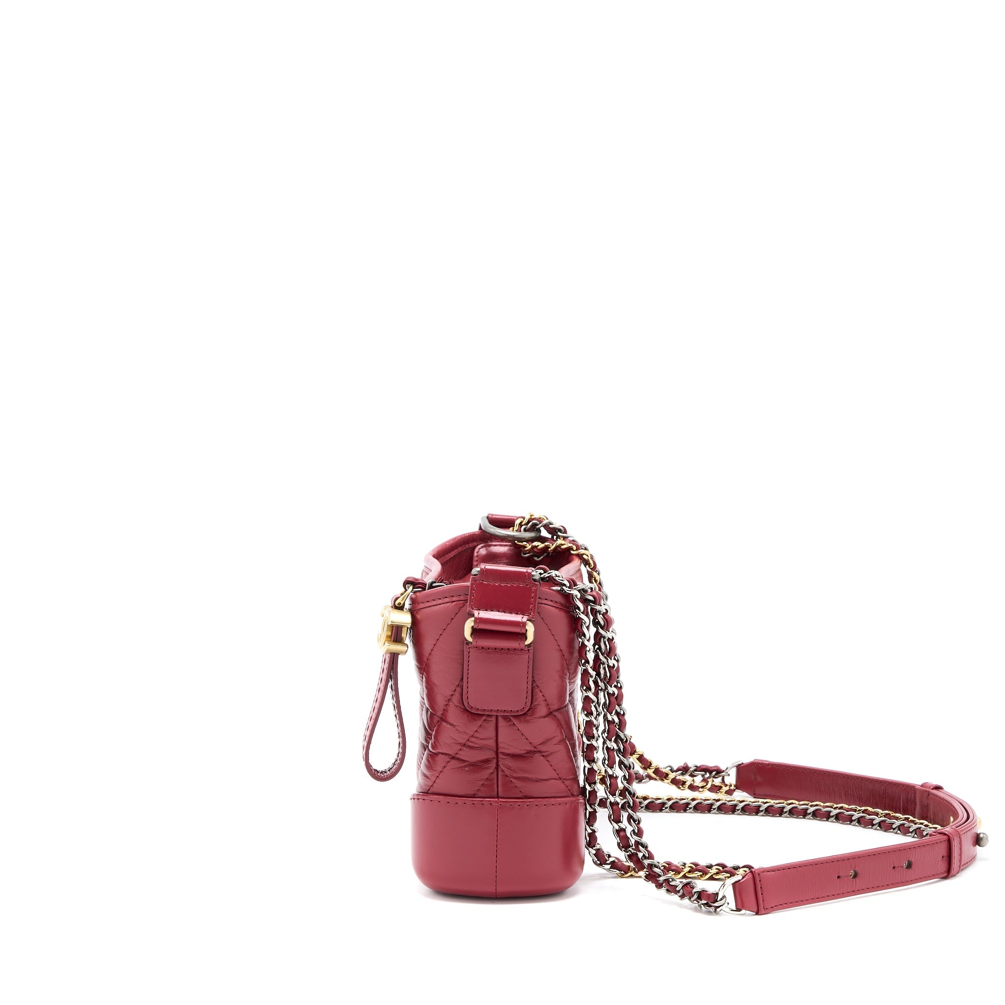 Chanel Small Gabrielle Hobo Bag Chevron Calfskin Red Multicolour Hardware
