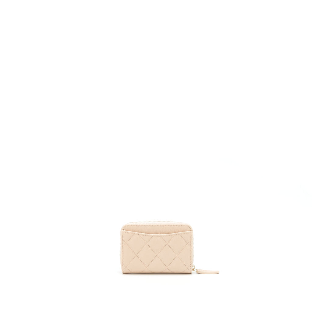 Chanel 22C Zippy Card Holder Caviar Light Beige L