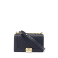 Chanel Medium Boy Bag Grained Calfskin Dark Blue L