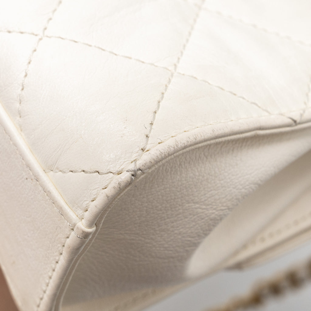 Chanel Top Handle Flap Bag Lambskin White Brush