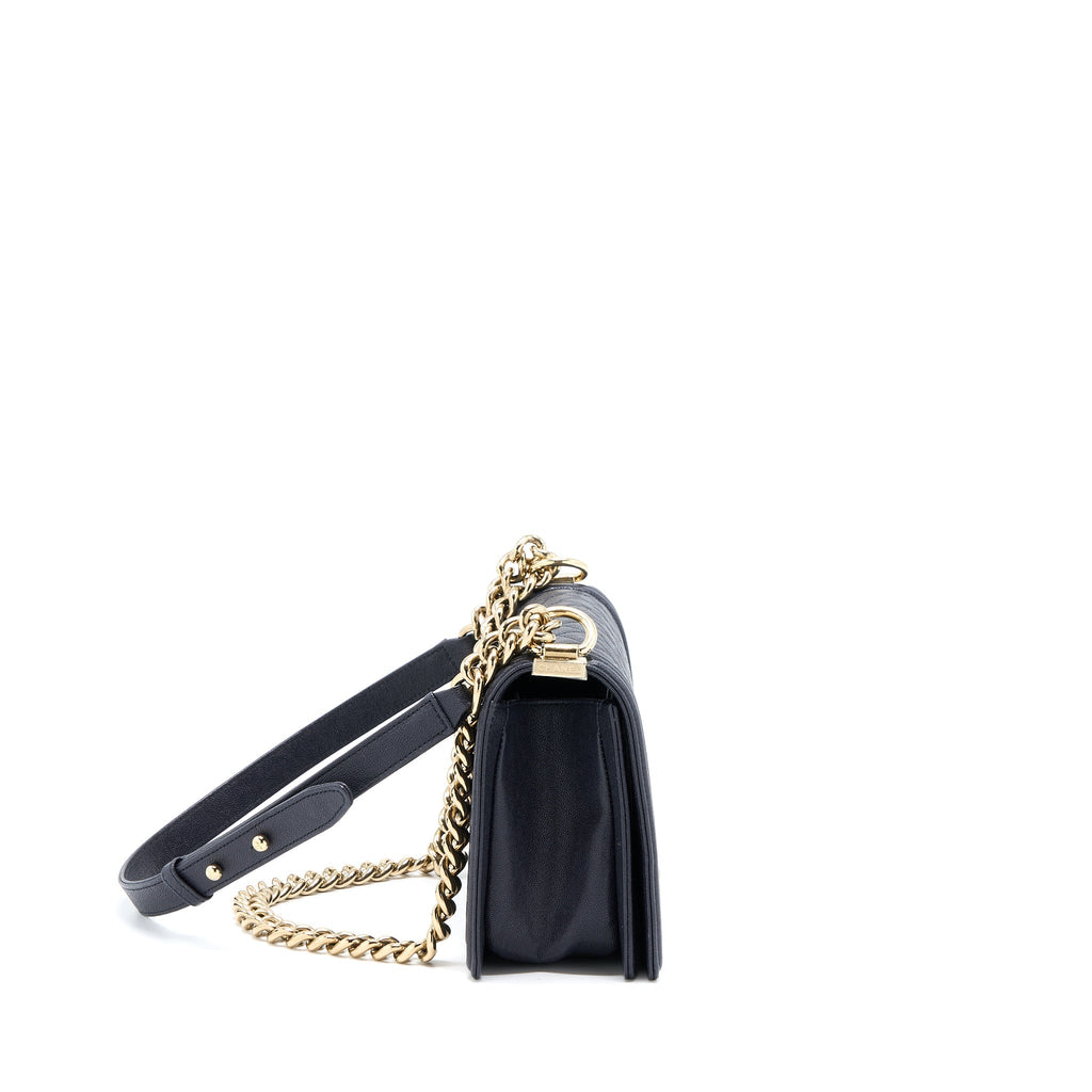 Chanel Medium Boy Bag Grained Calfskin Dark Blue L