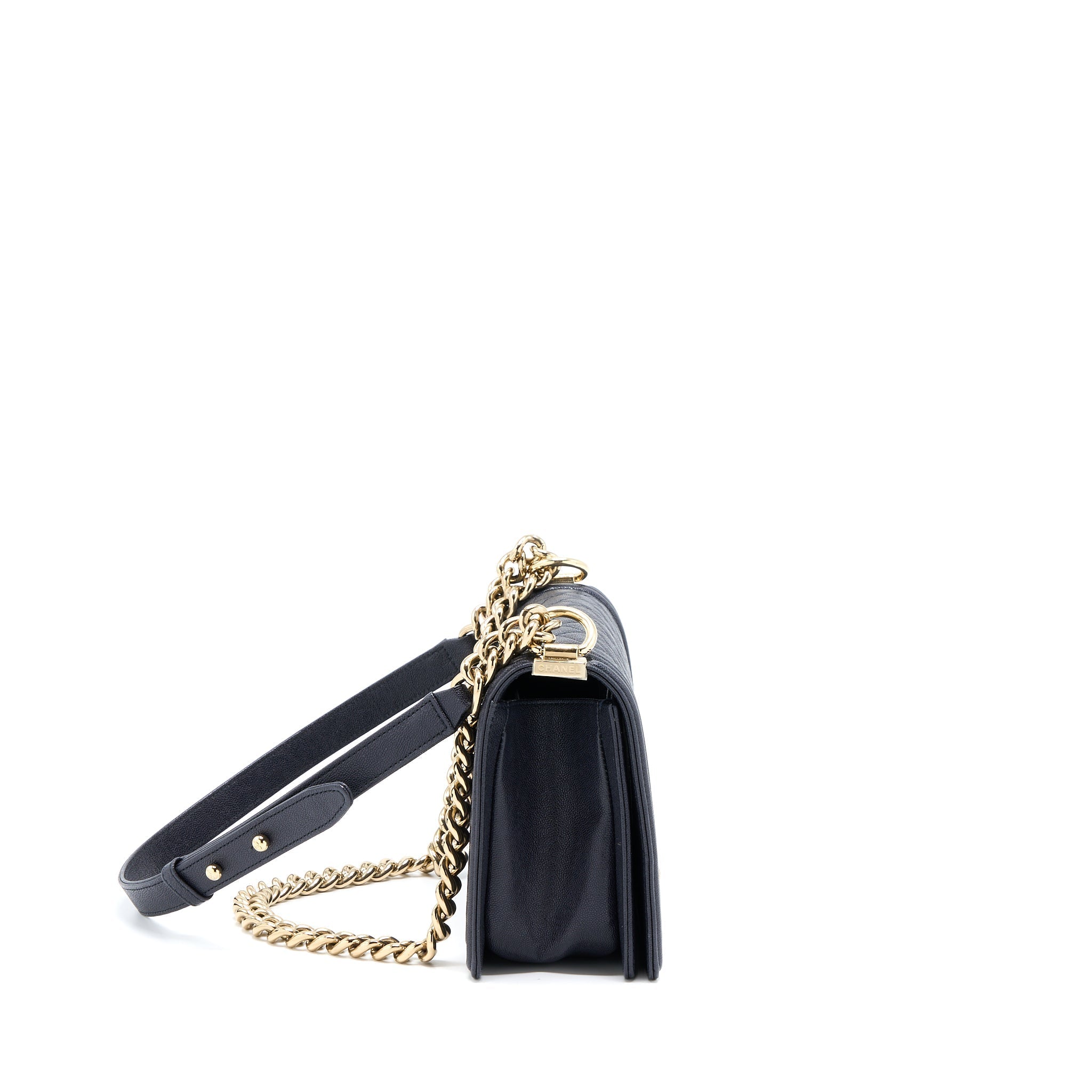 Chanel Medium Boy Bag Grained Calfskin Dark Blue L