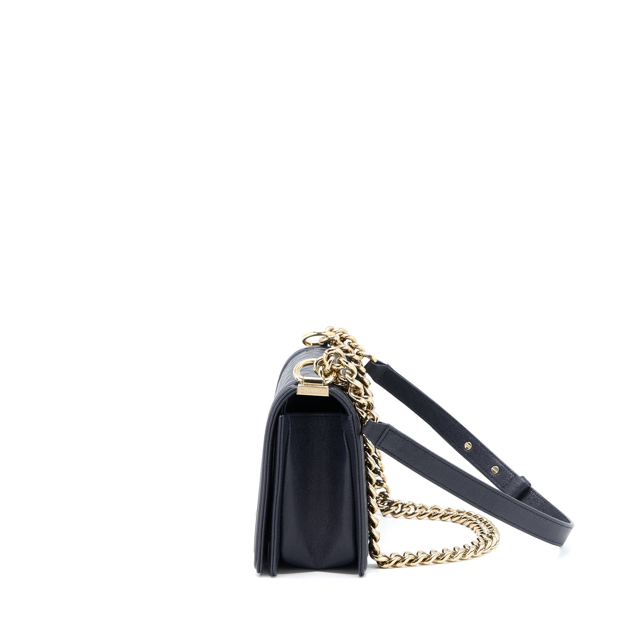 Chanel Medium Boy Bag Grained Calfskin Dark Blue L