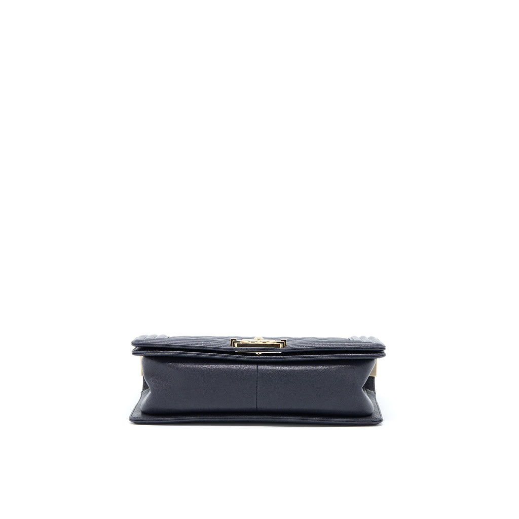 Chanel Medium Boy Bag Grained Calfskin Dark Blue L