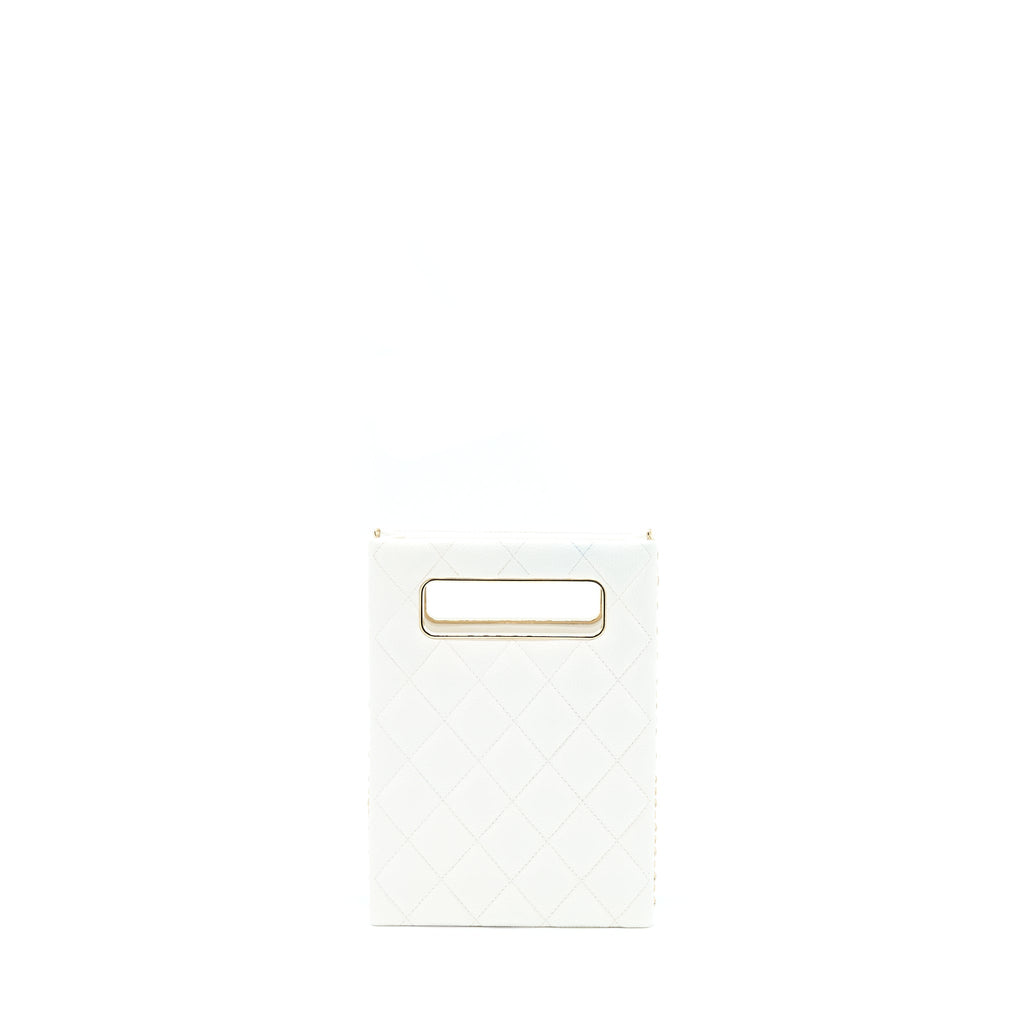 Chanel Vertical Evening Chain Bag Caviar White L (Microchip)
